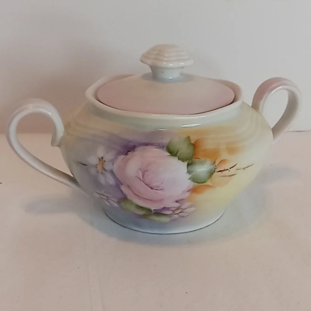 Vintage German Plankenhammer Floss Bavarian Porcelain 3 PC Teapot Sugar Creamer